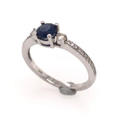 14 Karat White Gold Ring with Blue Sapphire & Diamonds